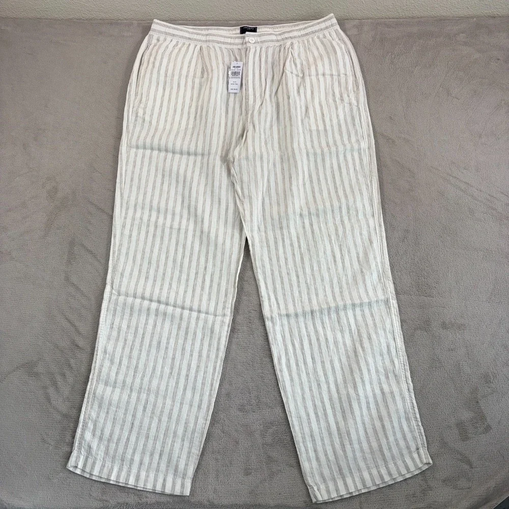 TODD SNYDER Relaxed 100% Linen Leisure‎ Pants in White Striped Pleated NWT $198